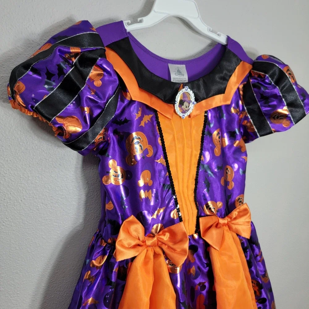 Disney Minnie Mouse Halloween Witch Costume Dress Purple Orange Girls Size 9/10 - Picture 3 of 9